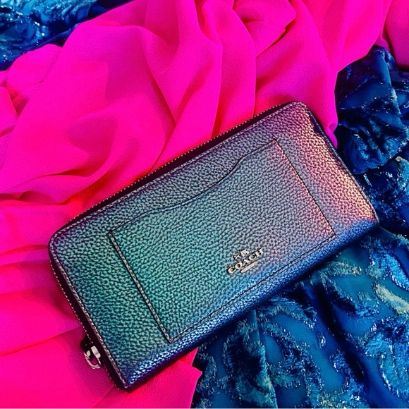 UNICORN COACH HOLOGRAM Accordion Zip Around Long Wallet Pocket Purple Green Teal - Picture 15 of 16